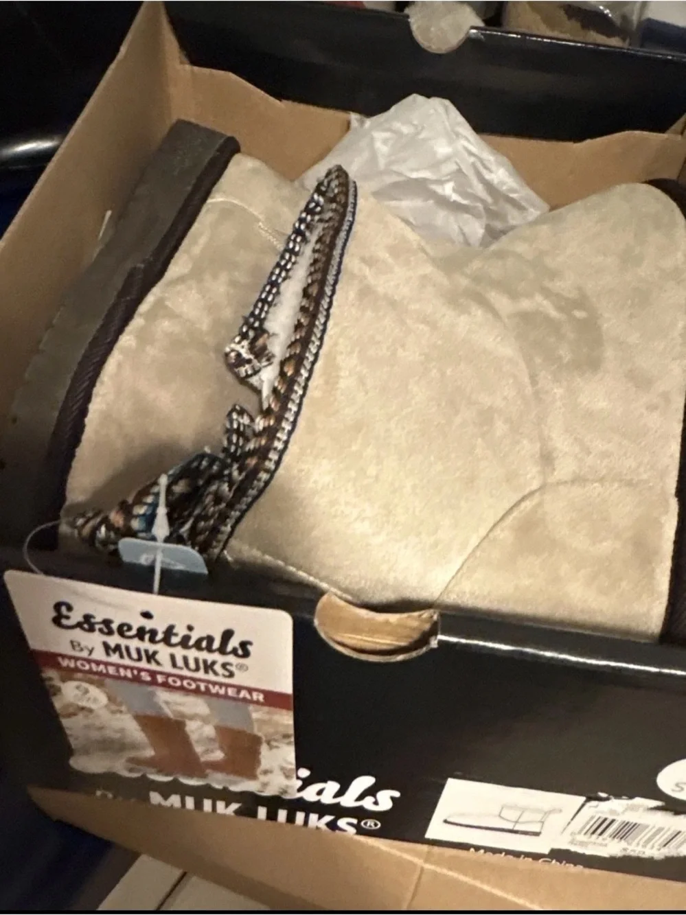 Muk Luks Beige Suede-Look Winter Booties with Trim